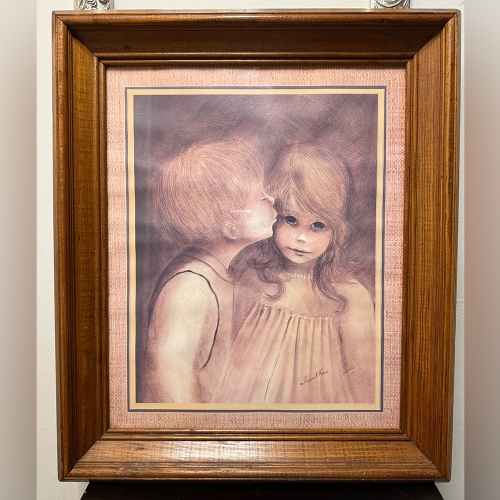 🤩VINTAGE MARGARET KANE "FIRST KISS" FRAMED PICTURE/PRINT/VINTAGE! 20" x 17" - Picture 3 of 13